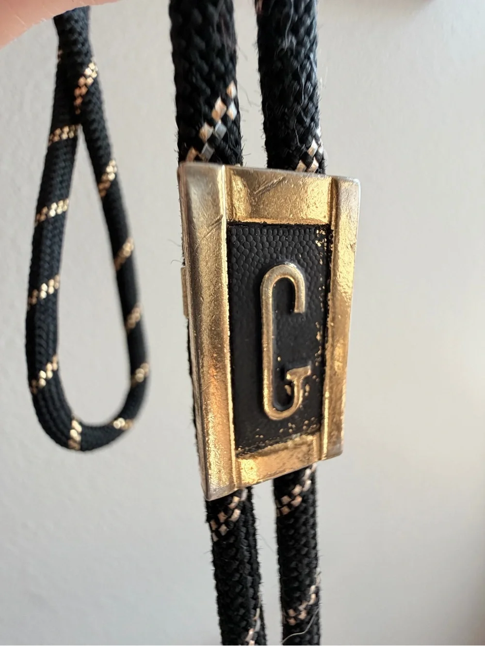 Vintage letter initial G bolo tie